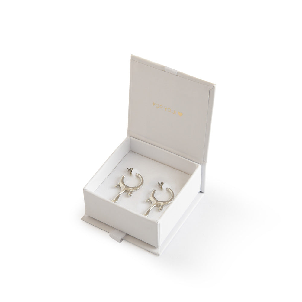 Silver hoop drop earrings