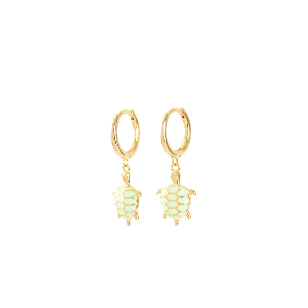 Golden turtle animal hoop earrings