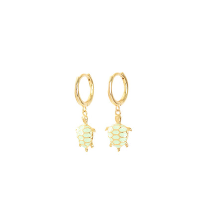 Golden turtle animal hoop earrings