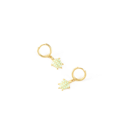 Golden turtle animal hoop earrings