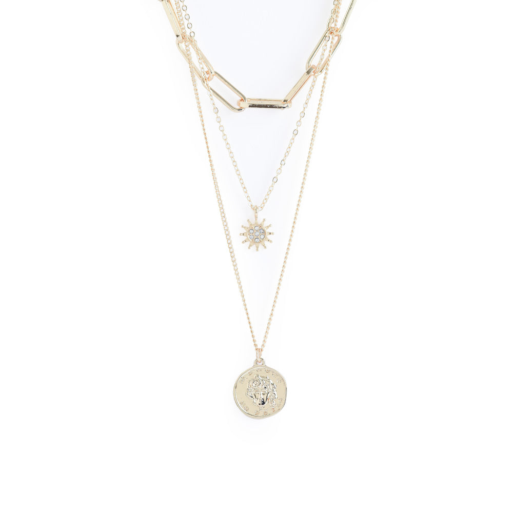 Triple gold coin necklace