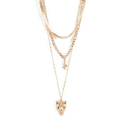 Golden triple jaguar necklace