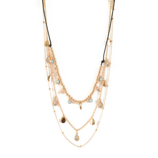 Triple gold hippie chic necklace