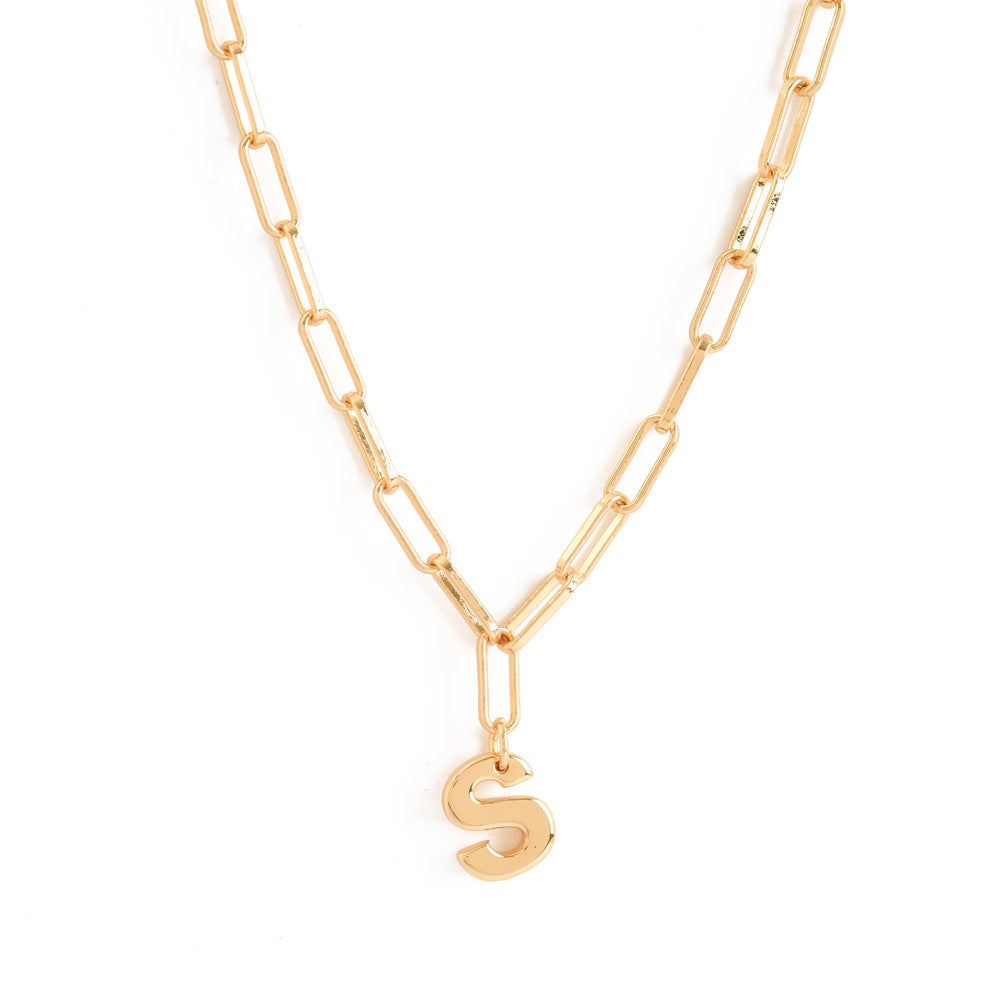 Gold initial S adjustable necklace