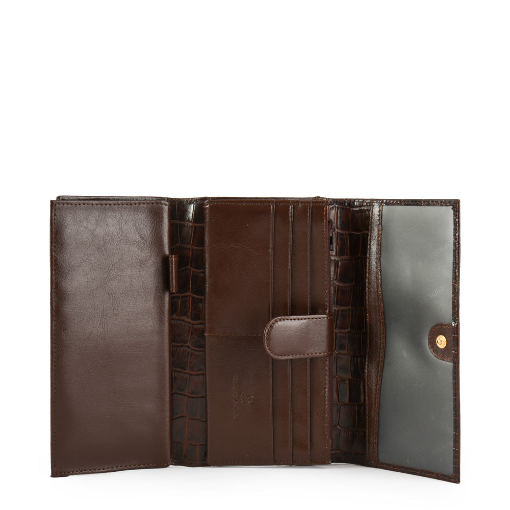 Crocco class dark brown checkbook with flap