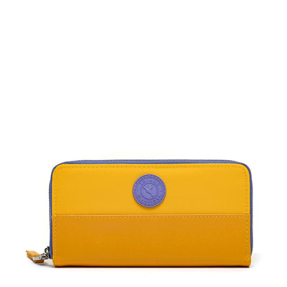 Large mustard glacé exterior closure wallet