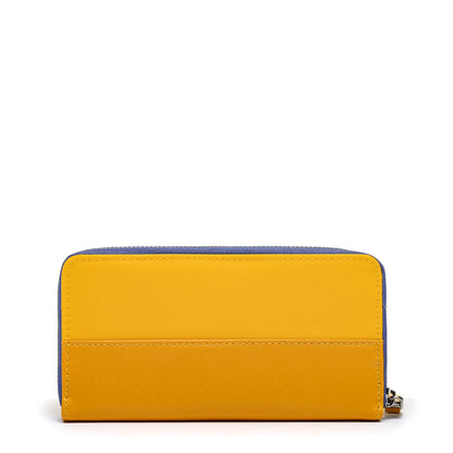 Large mustard glacé exterior closure wallet