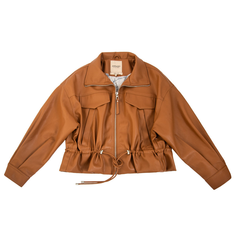 Viviana Camel Retro Bomber Jacket